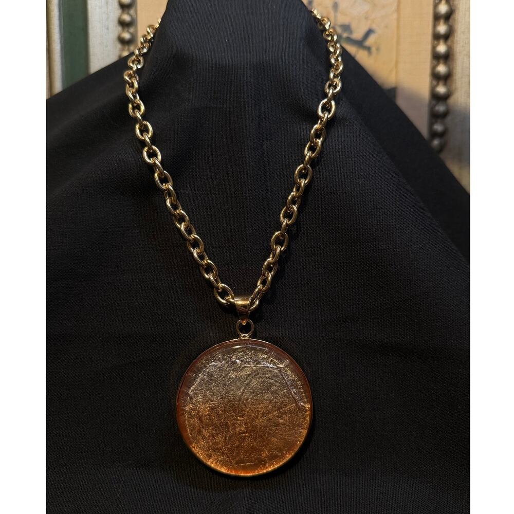Chicos -Gold Chain Pendant Necklace | Oversized Medallion | Adjustable